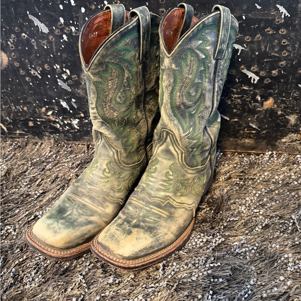 Green and Tan Western Cowboy Boots